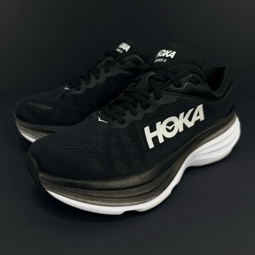 Hoka Bondi 8 Women’s Size 7.5 Wide Black White Running Shoes Cushioned Comfort
